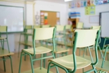 School classroom with desk chairs