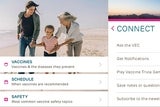 Screenshot of the Vaccines on the Go app
