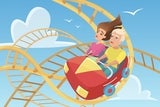 Illustration of two kids on a roller coaster 