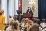 Speaker conducting a presentation