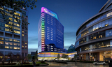 Computer rendering of the new patient tower illuminated at night