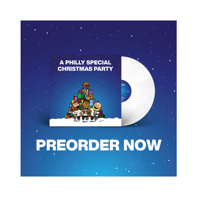 A Philly Special Christmas Party Album Vinyl with "PREORDER NOW" at the bottom of the image. 