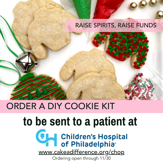 "Order a DIY Cookie Kit to be sent to a patient at CHOP" with christmas cookies