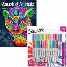 Amazing Animals Adult Coloring Book and Sharpies