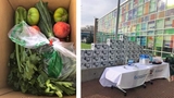 Boxes of produce stacked for distribution