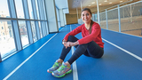 Teen girl ready to run indoor track