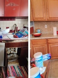 Before and after images of kitchen cabinet repair by CAPP+ Home Repair