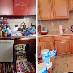 Before and after images of kitchen cabinet repair by CAPP+ Home Repair