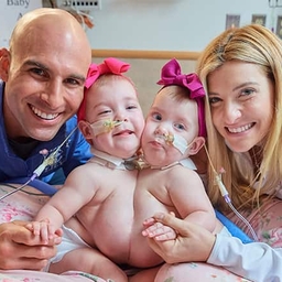 Dom, Addy, Lily and Maggie together at CHOP while they prepared for separation surgery