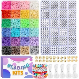 Elastic Bracelet String Cord AND Gionlion 6000 Clay Beads Bracelet Making Kit