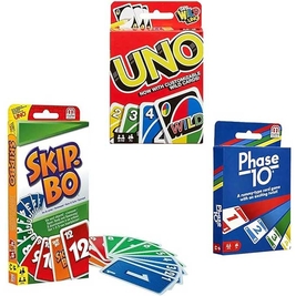 Bicycle Playing Cards AND Mattel Card Game Set (Skip Bo, Uno, Phase 10)