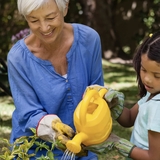 Woman and child gardening